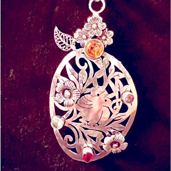 Amber Quartz 925 Silver Antique Pendant 4โ, Gemstones Jewelry, silver necklace. - Picture 2 of 11